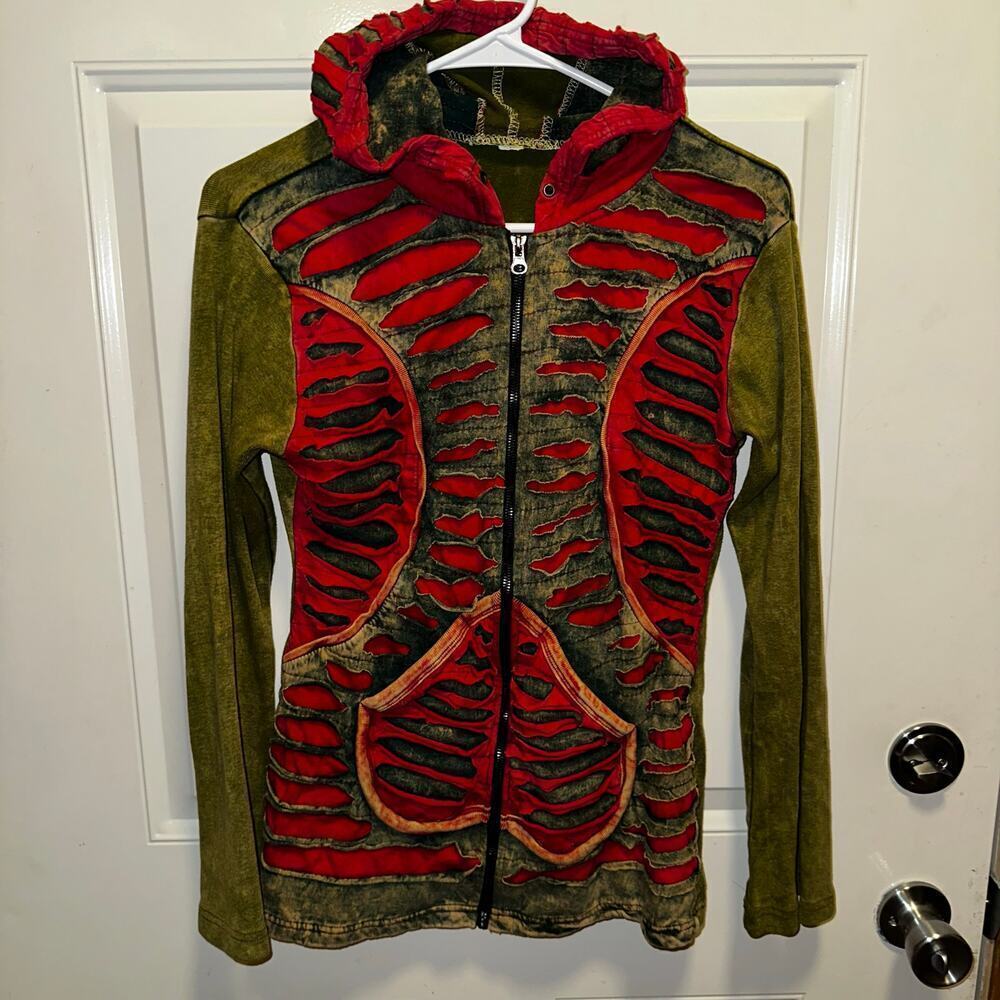 Hippie style full zip sweater size l